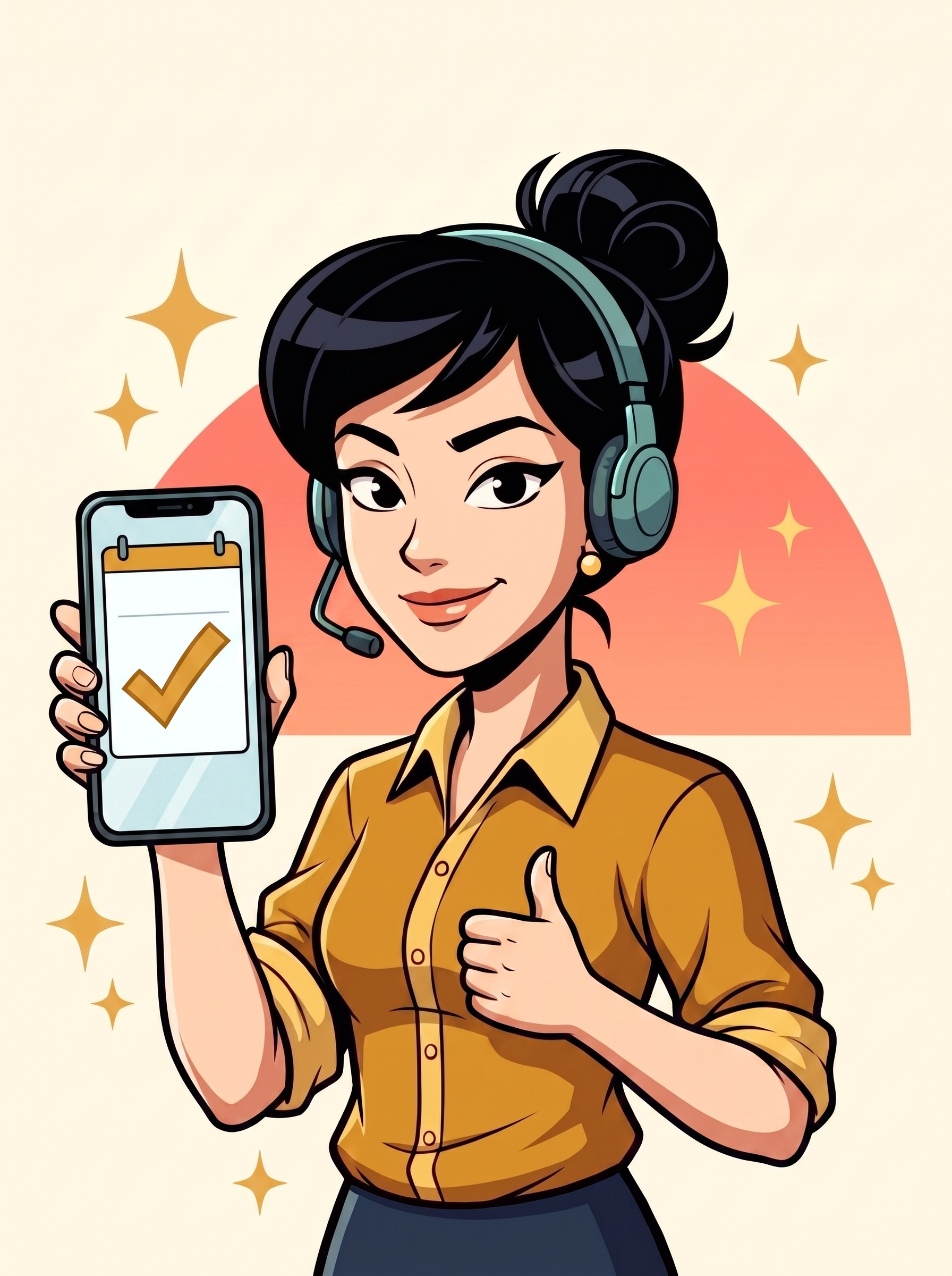 Cartoon of Pamela, the voice of Rainslice: an ai phone that books jobs